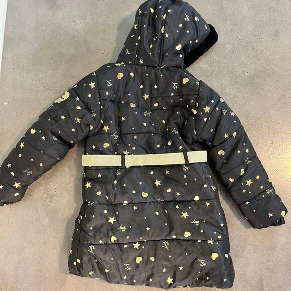Betsey Johnson Black Gold Star Puffer Parka Jacket Girls 7 outerwear winter - Picture 4 of 6